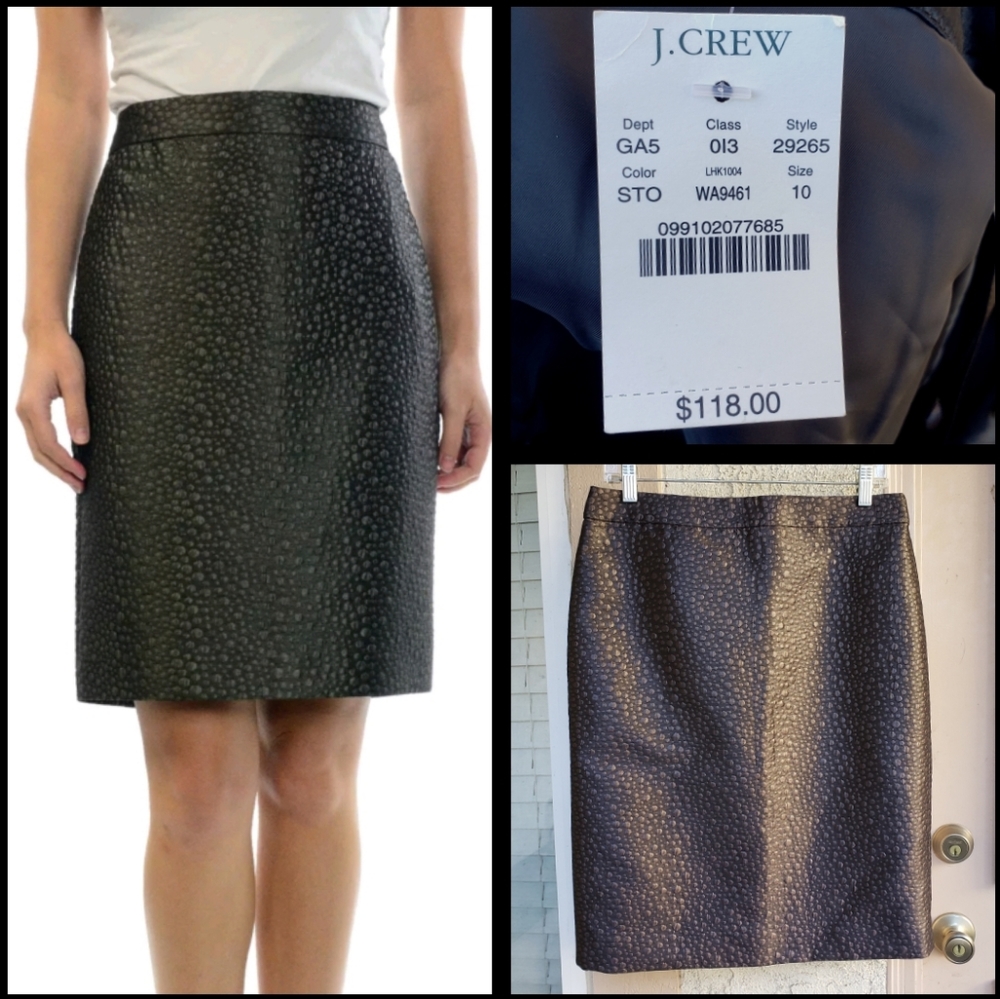 NEW $118 women J CREW brown metallic pencil skirt
